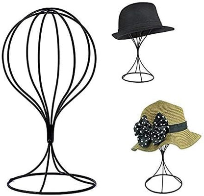 Mydio 2 Pieces Modern Metal Hat Stands Durable Stable Metal Hat Cap Rack Wigs Holder (black)