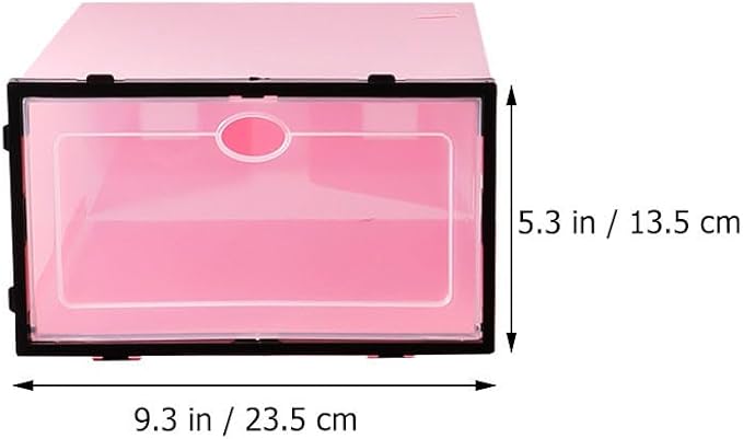 NUOBESTY 6pcs Thickened Stackable Shoes Storage Boxes Plastic Shoe Containers with Black Frame Pink Lid for Men’s Closet Organization