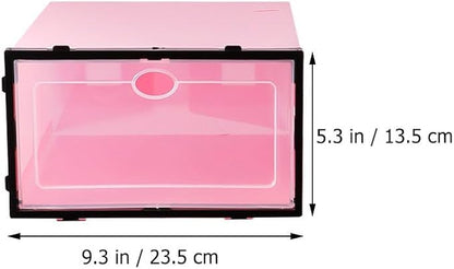 NUOBESTY 6pcs Thickened Stackable Shoes Storage Boxes Plastic Shoe Containers with Black Frame Pink Lid for Men’s Closet Organization