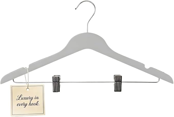 All Hung Up Hangers Slim Plastic Clothes Hangers with Clips, Space-Saving Design with Non-Slip Grip, Durable for Everyday Use, White, 36pcs