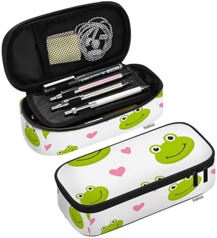 Yekiua Frogs Pen Bag Cute Frog Head Hearts Large Pencil Case Big Capacity Pencil Pouch Pencil Holder by Yekiua