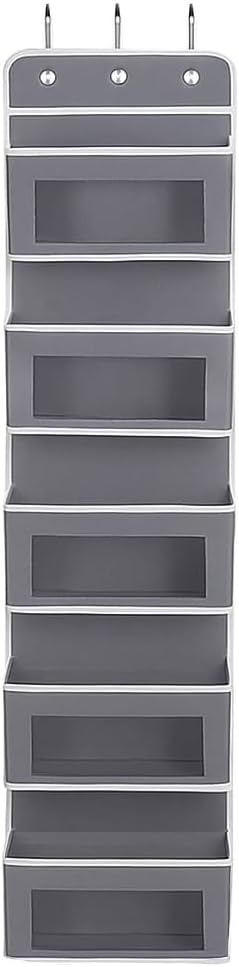 Joyful Moose Over the Door Organizer with 5 Clear Window Pockets – Hanging Behind the Door Storage Rack for Closet, Bathroom, Bedroom, Pantry – Space-Saving Door Organizer Hanging System – Gray