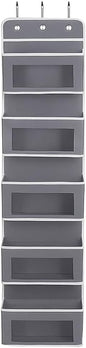 Joyful Moose Over the Door Organizer with 5 Clear Window Pockets – Hanging Behind the Door Storage Rack for Closet, Bathroom, Bedroom, Pantry – Space-Saving Door Organizer Hanging System – Gray