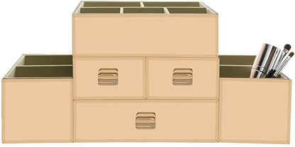 OnDisplay Amara 3 Drawer Tiered Mirrored Makeup/Jewelry Organizer - Glass Panel Organization Station for Cosmetics, Jewelry or Office/Desk Supplies