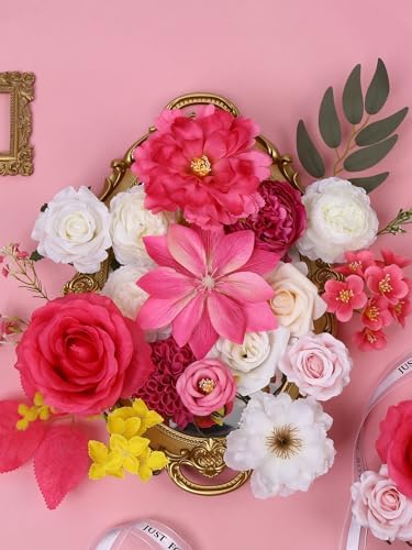 Artificial Flower Combo Hot Pink Silk Flowers for DIY Wedding Bridal Bouquets Table Cake Arch Floral Arrangement Table Centerpieces Baby Shower Party Home Decor - Image 2