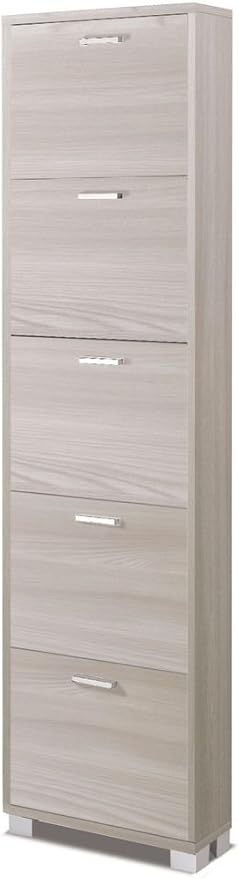 Sarmog, Shoe Rack with 5 Doors - Capacity 10 Pairs Light Elm