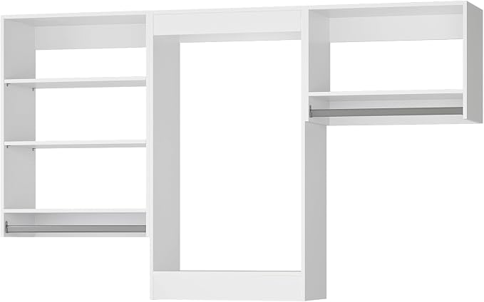 ROOMTEC Modular Closet System, 60" Closet Organizer with Hanging Rods, Wall-Mounted Wooden Tower for Walk-In Closets, Wardrobe Storage Kit, White