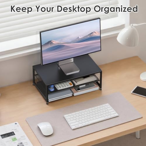 ECOLOVI 2-Tier Computer Monitor Stand Riser, Printer & Laptop Stand, Office Desk Accessories, Workspace Desk Organizer for Home Office Supplies, Black - Image 5