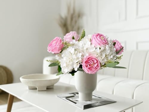 YalzoneMet 4Pcs White Hydrangea Artificial Flower Natural Lifelike Real Touch 21'' Long Stem Hydrangea Latex Flower Bouquets for Home Decor Party Outdoor Wedding Table Centerpiece - Image 7
