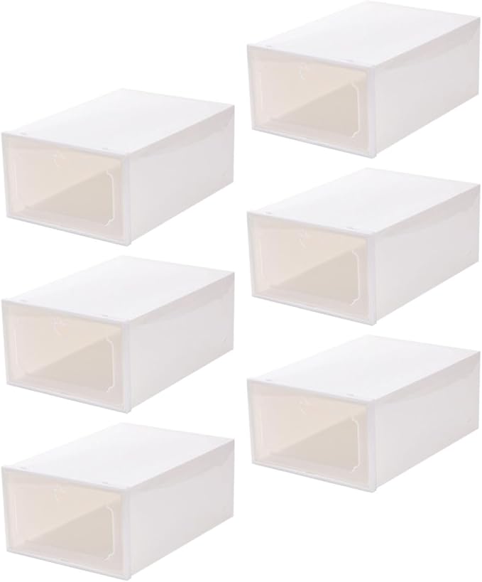 VICASKY Large Plastic Shoe Storage Boxes Set of 6 with Flip- Design Thickened Stackable Organizer for Women’s Shoes Pearl White for Closet and Home