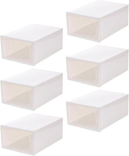 VICASKY Large Plastic Shoe Storage Boxes Set of 6 with Flip- Design Thickened Stackable Organizer for Women’s Shoes Pearl White for Closet and Home