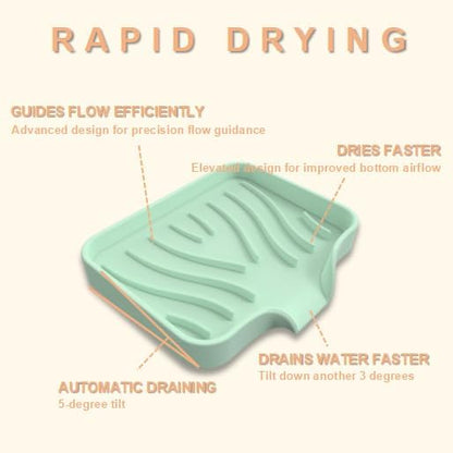 Silicone Soap Dish with Drainer | Quick-Dry Holder for Sponge, Dispenser, Scrubber, Bottle and Cup | for Kitchen, Shower and Bathroom (Light Green, Small, 2-Pack)