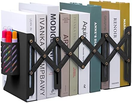 MSDADA Adjustable Bookends, Book Ends for Heavy Books, Expandable Book Organizer with Pen Holder for Desk, Shelf, Office,School, Thanksgiving for Students and Teachers (Black) by ColoryourlifewithMSDADA