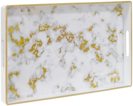 MAONAME Plastic Serving Tray with Handles, Rectangle White Decorative Tray by MAONAME