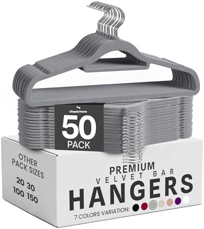 Utopia Home Velvet Hangers 50 Pack – Premium Hangers with Tie Bar - Grey by UTOPIAHOME
