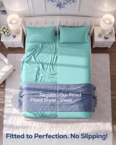 King Fitted Sheet, Ultra Soft Fits Up to 15 Inch Deep Pocket, Spa Blue - Image 3
