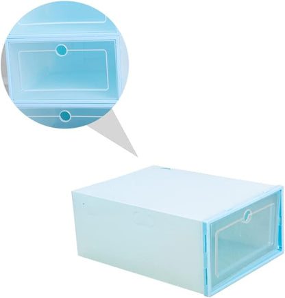 MAGICLULU 6pcs Transparent Stackable Shoes Organizer with Drawer Design Dustproof Plastic Storage Box for Easy Access for Home and Closet Organization Round Center Blue