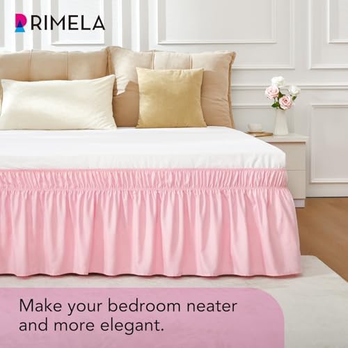 RIMELA Pink Bed Skirt Queen Size 18 Inch Drop, Elastic Bed Skirting for Bed Base and Frame, Bedding Dust Ruffle Easy to Install, Lightweight Wrap Around Adjustable Bedskirt - Image 4