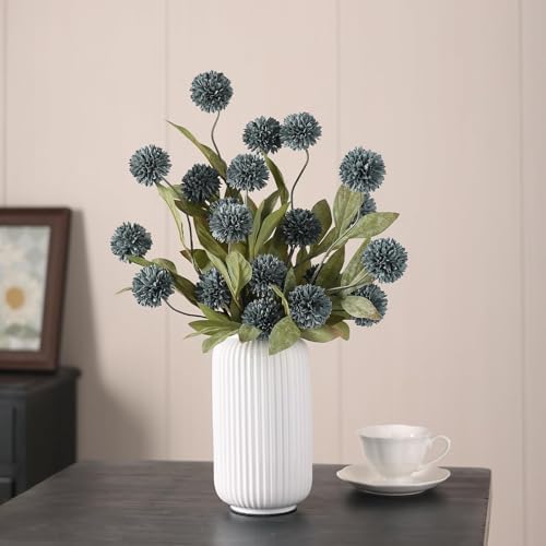 6 Pcs 27"Artificial Pompon Mum Silk Flower Stems for Vase (Dark Blue) - Image 4