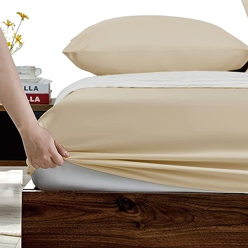 FreshCulture Full Fitted Sheets, Bulk Pack of 6, Deep Pocket, Soft Microfiber Bottom Sheets for Home, Salons, Hotels, Full Size Fitted Sheets Only (Beige) - Image 3