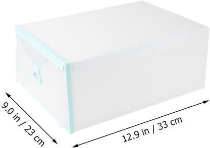 Drawer-style Shoes Box 33x23x14cm Thick Plastic Shoe Organizer with Colored Frame Stackable Portable Storage Container for Men and Women Easy Assembly for Closet and Entryway