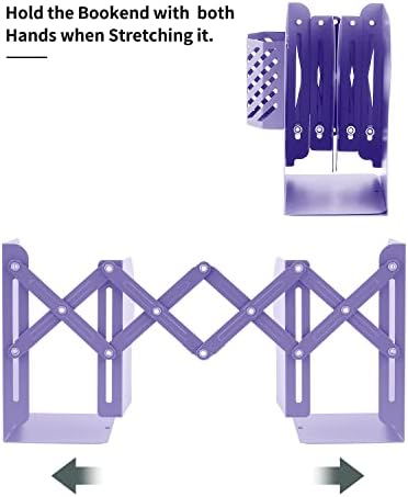 MSDADA Adjustable Bookends, Metal Book Ends for Heavy Books, Expandable Book Organizer with Pen Holder for Desk, Shelf, Office, The First Day of School Stationery Gift for Students,Teachers (Purple) - Image 7