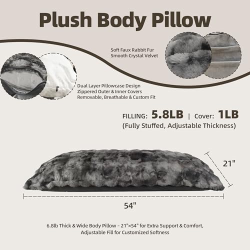 21x54 Inch Fuzzy Faux Fur Body Pillow with Memory Foam for Adults - Image 3