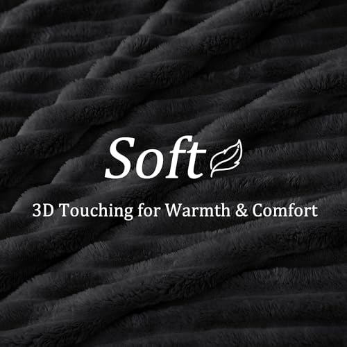 BEDELITE Ribbed Twin Blanket for Couch & Bed, Black, 60"x80" - Image 4