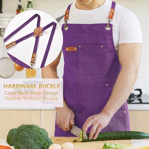 Aoomzoon Canvas Aprons for Men Women, Heavy Duty BBQ Apron with Pockets - Image 3