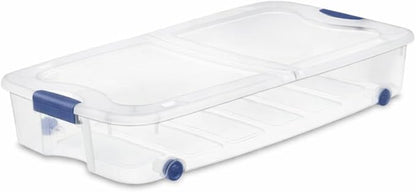 66 Quart Underbed Storage Bin with Wheels & Clear Lid, Under Bed Storage Container for Blankets, 39.5" x 20.25" x 7", Split-Lid Design & Smooth Gliding Wheels