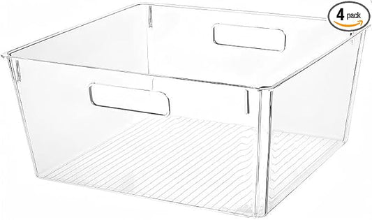 Set Of 4 Plastic Storage Bins,13.6x9.5x5.7''Versatile Kitchen Pantry Organization and Storage,for Plastic Storage Container Under Bed,Under Sink Bathroom Organizer (Clear, 4 Pack Large