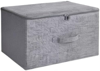 ANMINY 2PCS Storage Bins with Zipper Lids 51.9 Qt Lidded Fabric Storage Boxes Baskets Cubes with Handles Collapsible Washable Cotton Linen Closet Shelf Clothes Organizer - Gray, Extra Large