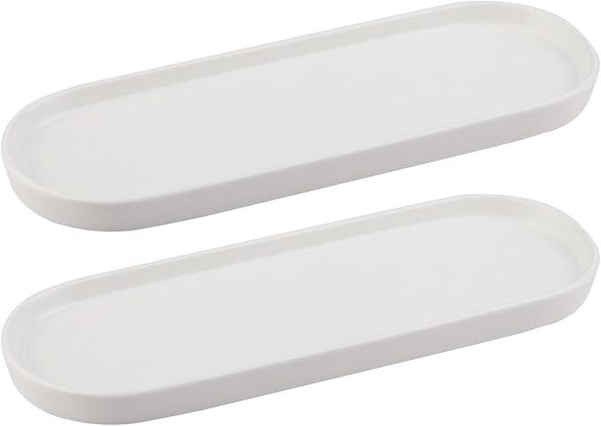 VanEnjoy White Oval Ceramic Tray for Bathroom Counter, Kitchen Counter, Nightstand - Sturdy, Glossy Finish, Dishwasher Safe