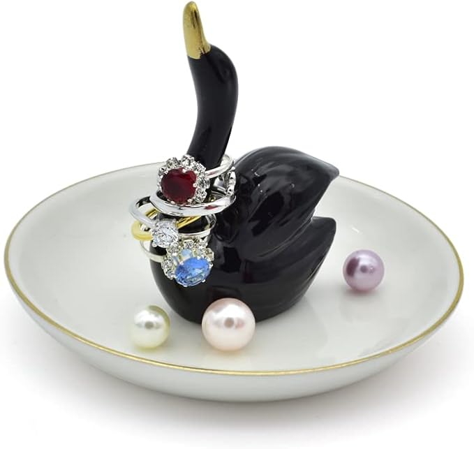 Swan Stand Posture Trinket Tray Decorative Ring Holder Jewelry Storage Dish Black Combo
