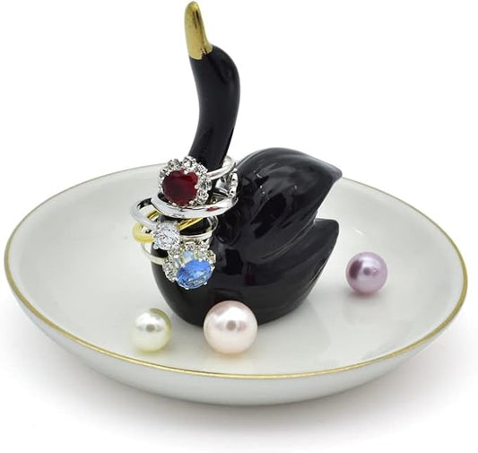 Swan Stand Posture Trinket Tray Decorative Ring Holder Jewelry Storage Dish Black Combo