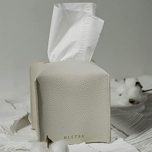 OLETHA Square Tissue Box Cover, Aesthetic Desk Decor, Light Taupe - Image 2