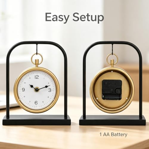 EMAX HOME Modern Table Clock 8.7" Metal Frame Desk Clock Silent Non-Ticking - Image 7
