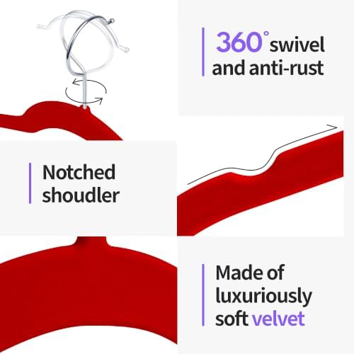 Sishynio Velvet Hangers 50 Pack, Non-Slip Slim Felt Clothes Hangers Red - Image 5