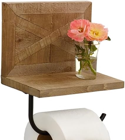 Autumn Alley Farmhouse Toilet Paper Holder with Shelf - Stunning Barn Wood Farmhouse Bathroom Decor for Wall – Expertly Inlaid Wood with Matte Black Bar for Rustic Bathroom Décor for Western Bathroom by AutumnAlley