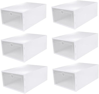 Ciieeo 6pcs Transparent Shoes Box Organizer Thicken Drawer Type Shoe Display Box for Sneakers High Heels Boots Material Scratch Design for Closet Storage