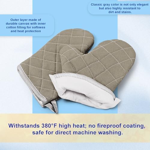 ARCLIBER Grey 9" Quilted Oven Mitts 1 Pair Heat Resistant Kitchen - Image 5