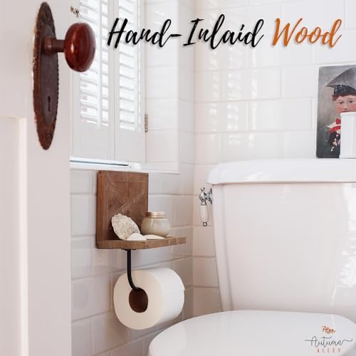 Autumn Alley Farmhouse Toilet Paper Holder with Shelf - Stunning Barn Wood Farmhouse Bathroom Decor for Wall – Expertly Inlaid Wood with Matte Black Bar for Rustic Bathroom Décor for Western Bathroom - Image 5