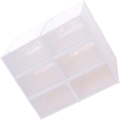 6pcs Stackable Plastic Shoes Storage Boxes with Thickened White Frame, Shoe Organizers for Women’s Closet and Travel