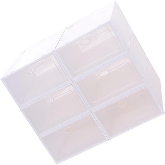 Luxshiny 6pcs Stackable Shoe Storage Boxes Plastic Shoe Organizer White Frame for Women Sturdy Closet Storage and Protection