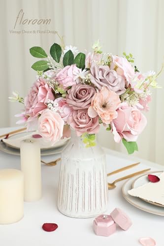Floroom Dusty Rose Artificial Flowers Fake Roses Peonies and Greenery Combo Box Set for DIY Wedding Bouquets Bridal Shower Centerpieces Floral Arrangements Party Tables Home Decorations - Image 4