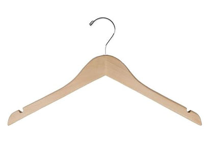 NAHANCO 8117CHHU 17" Flat Wood Hanger with Notches, Chrome Hook, Natural (Pack of 25)