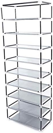 9 Tier, Space Saving Portable Shoe Rack Storage Organizer, 10 Tiers 9 Lattices Non-Woven Waterproof Fabric Cover (Purple, 10 Tiers 9 Lattices)