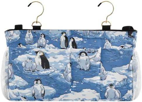 Bedside Caddy Hanging Bunk Bed Caddy Bed Organizer Hanging Pocket with 2 Hooks Bedside Storage Organizer Pocket Bag Holder Blue Penguins Ice Floes Snow Water by Unknown