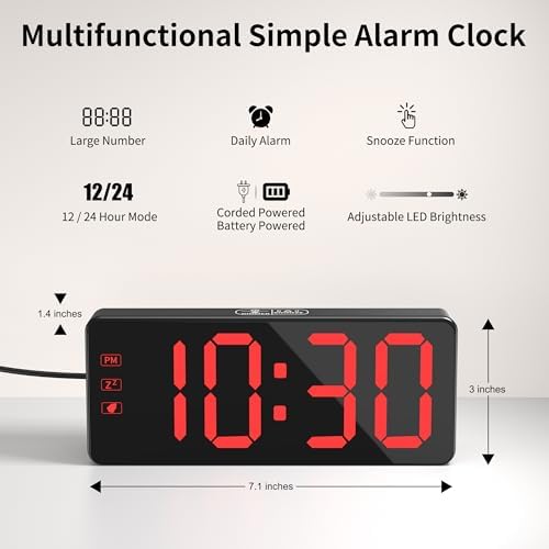 Alarm Clock,2.4" LED Digits,Backup Battery,with 59" Cord&Power Adapter - Image 3
