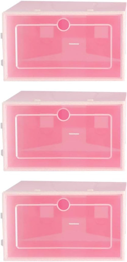 6PCS Stackable Transparent Plastic Shoe Boxes with Thickened Design Small S Pink Shoe Storage Containers for Sneakers Closet Organizer